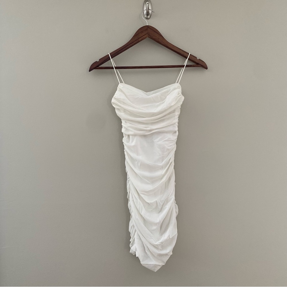 HELLO MOLLY Cream White Ruched Bodycon Mini Formal Dress Size XS
